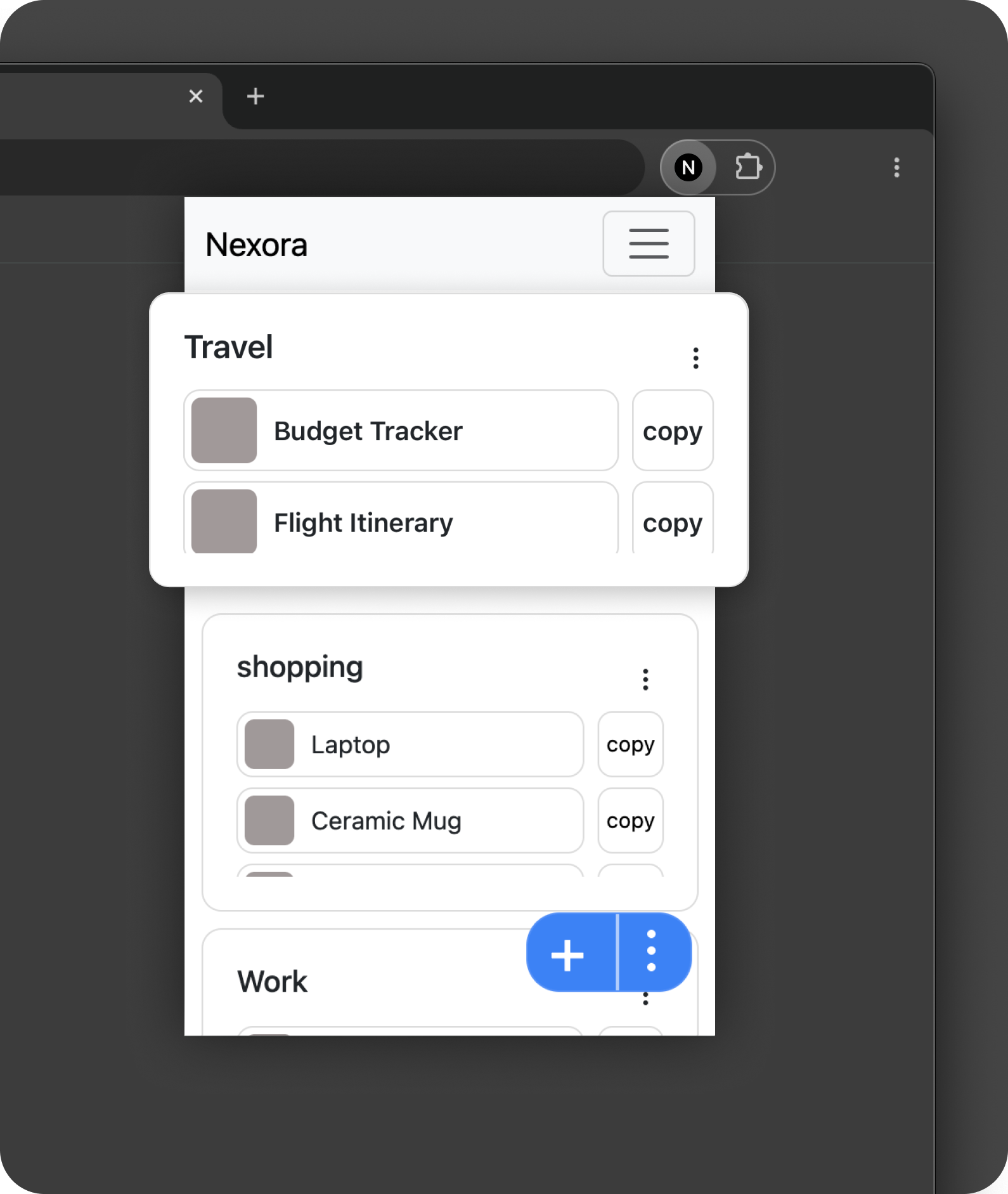 Nexora bookmark manager dashboard