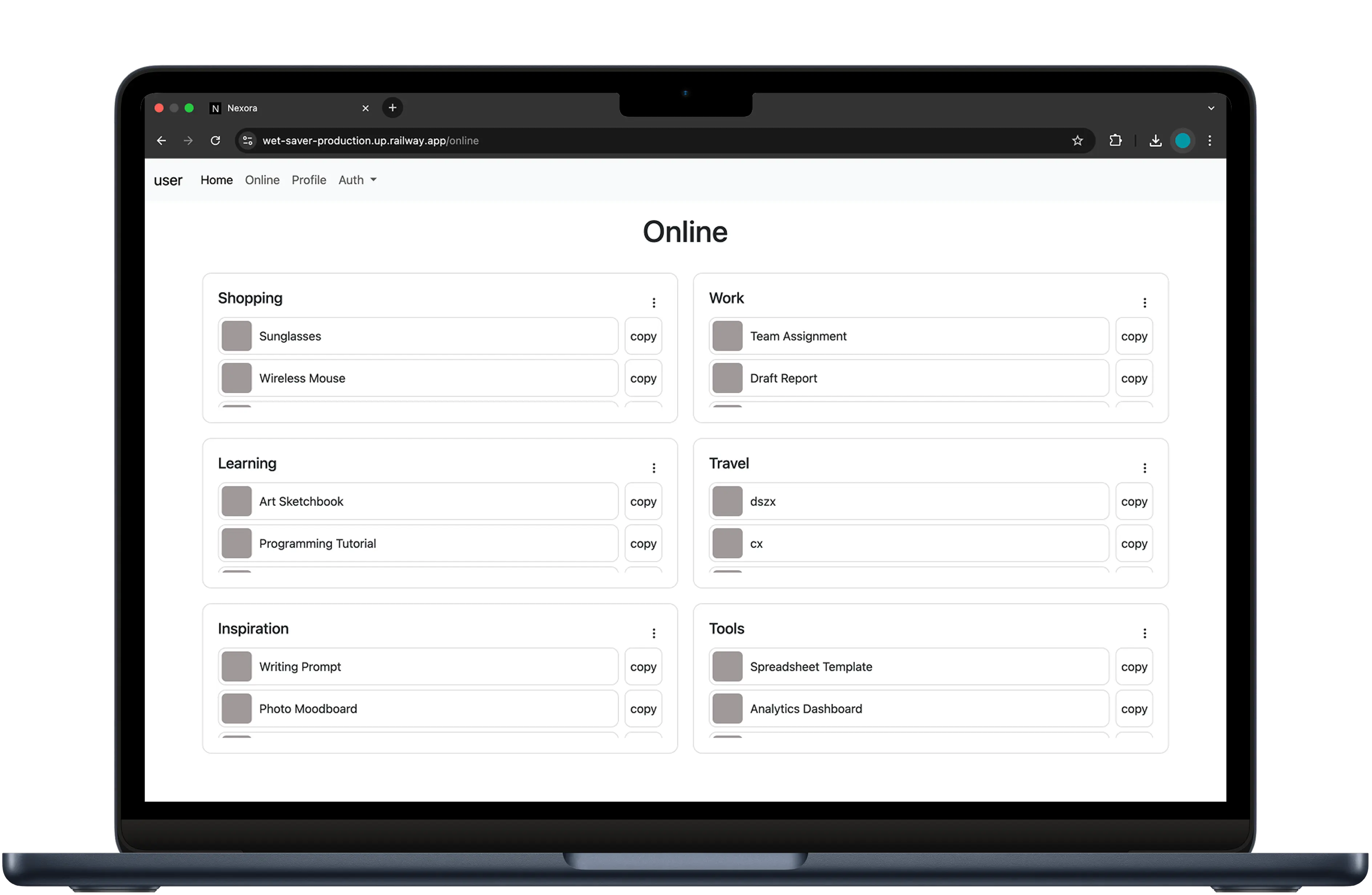 Save and organize links with Nexora